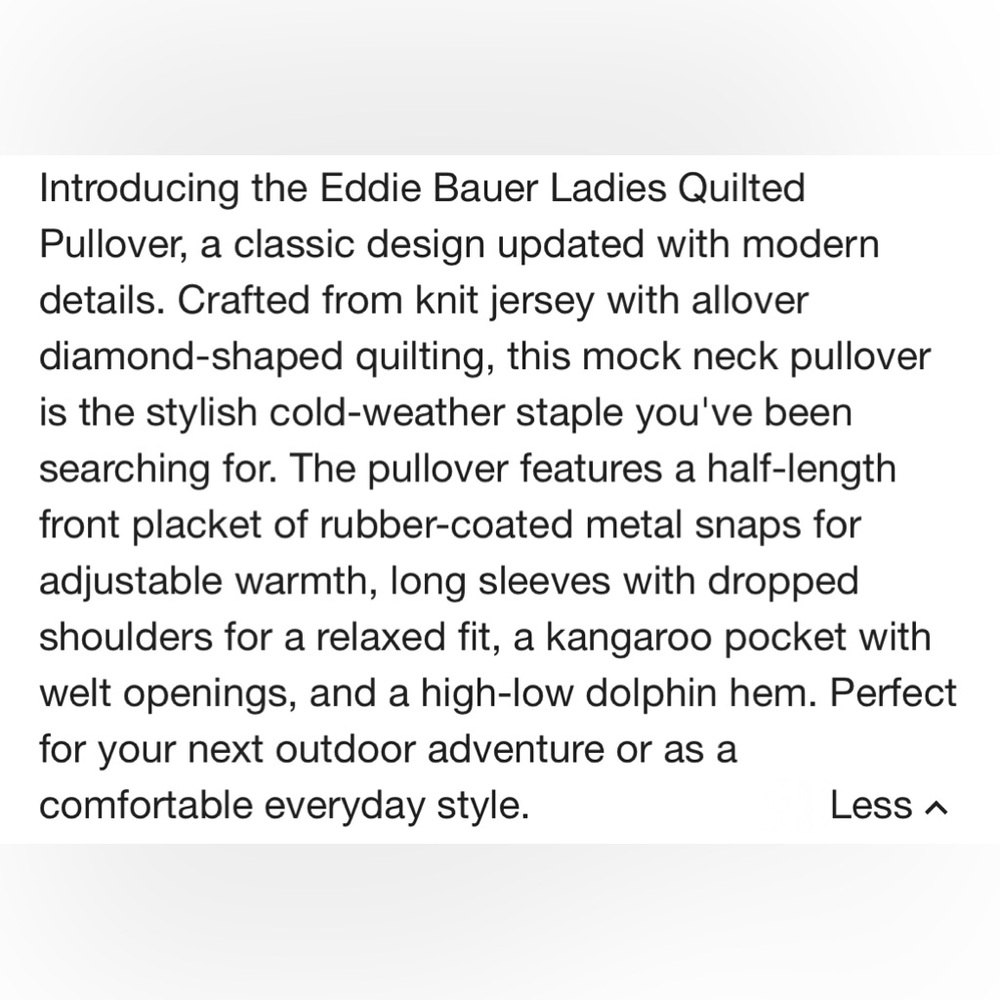 NWT Eddie Bauer Relaxed Fit Quilted Pullover - Picture 13 of 13